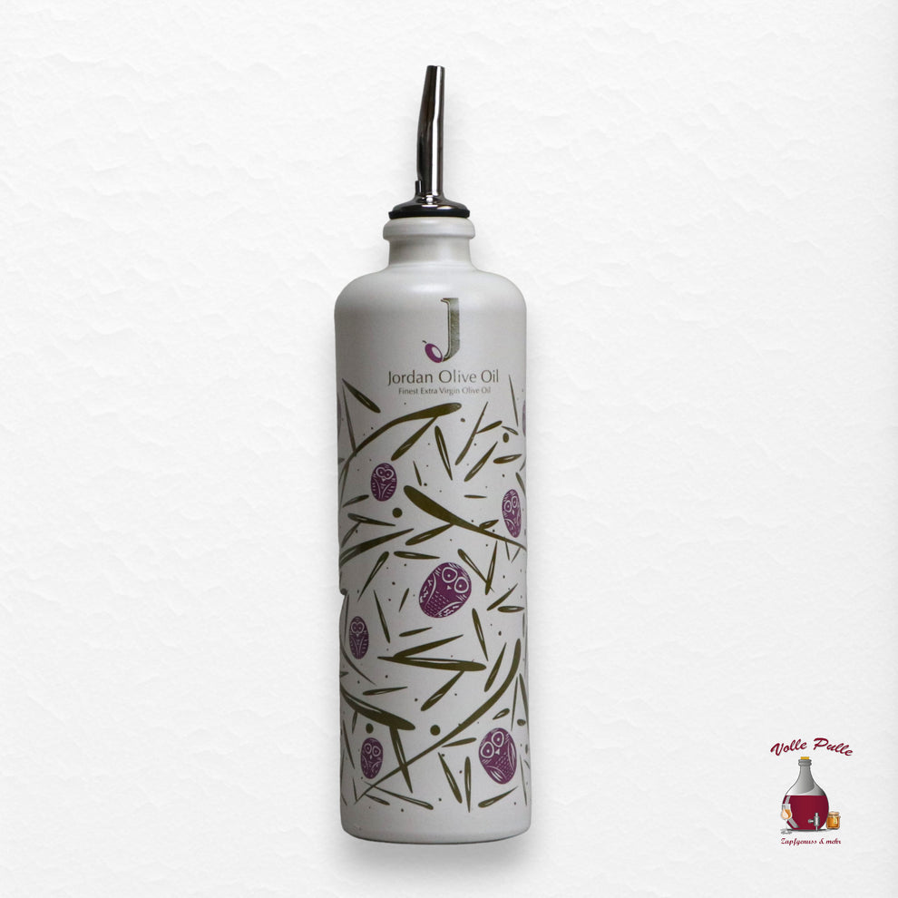 Jordan Keramikflasche - matt weiß mit bunten Symbolen - inkl. Ausgießer - 500ml