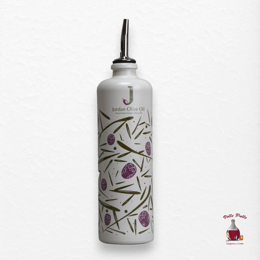 Jordan Keramikflasche - matt weiß mit bunten Symbolen - inkl. Ausgießer - 500ml