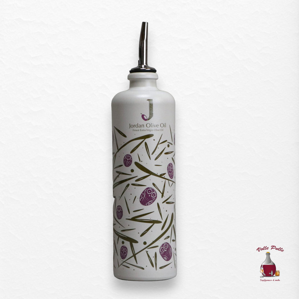 Jordan Keramikflasche - matt weiß mit bunten Symbolen - inkl. Ausgießer - 500ml 