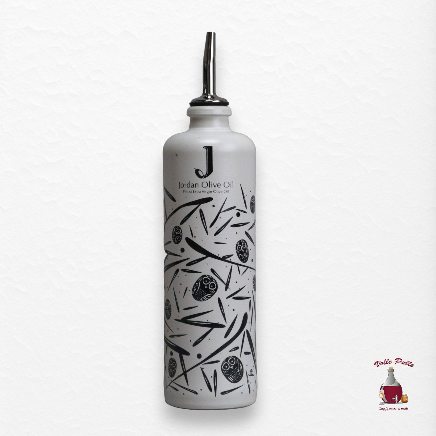 Jordan Keramikflasche - matt weiß mit schwarzen Symbolen - inkl. Ausgießer - 500ml